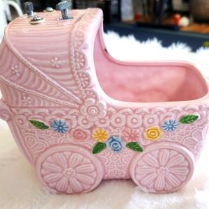 1960s ceramic baby carriage with working music 🎶 box  Mozart lolliby